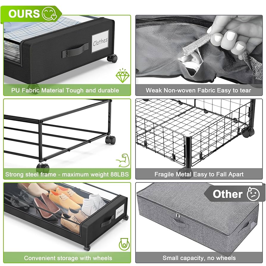 Amazon.com: Beborxue Under Bed Storage with Wheels, 2-Pack